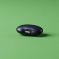 A single black bean with a glossy texture is placed on a smooth green surface. The be Royalty Free Stock Photo