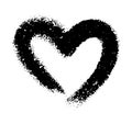 Single black brush stroke blurred grainy heart made of small dots