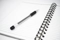 Single black colored pen placed on top of a simple open white paper diary Royalty Free Stock Photo