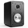 Black Compact Speaker with Silver Woofer and Black Tweeter on White Background audio sound Royalty Free Stock Photo