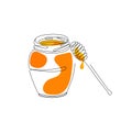 Single Black Continuous one line drawing. Honey jar with with dipper dripping. Sweet organic raw honey icon Royalty Free Stock Photo