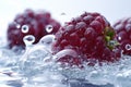A single blackberry falls into the water, a splash of water. Royalty Free Stock Photo