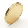 A Single Blank Gold Coin Tilting on a White Background with Subtle Texture money currency Royalty Free Stock Photo