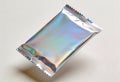 Shiny holographic foil packaging with rainbow iridescent reflections on a white background Royalty Free Stock Photo
