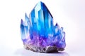 Blue and purple Aura quartz crystal on white background