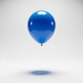 Single Blue Balloon Floating with a Thin String and Shadow on a White Background Royalty Free Stock Photo