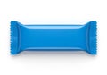 A single blue candy bar wrapper laid out flat on a white background Royalty Free Stock Photo