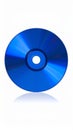 Single blue CD or DVD data storage media with reflection isolated on a clean white backdrop Royalty Free Stock Photo