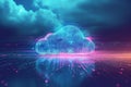 A single blue cloud gracefully floats through the clear sky, A simple and clean depiction of cloud storage technology, AI Royalty Free Stock Photo