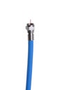 Single blue coaxial cable with connectors