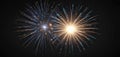 Single blue firework explosion, black background, stars visible, overlay, picture, boom Royalty Free Stock Photo