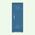 Single blue metal Lockers. Lockers in school or gym with silver handles and locks. Empty safe box with doors closed, cupboard Royalty Free Stock Photo