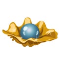 Single blue pearls in a Golden shell, vector image