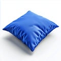 A single square blue pillow isolated on a white background in a studio setting with soft lighting Royalty Free Stock Photo