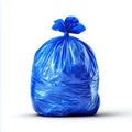 A single blue plastic garbage bag isolated on white surface Royalty Free Stock Photo