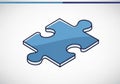 A single blue puzzle piece is depicted on a white background. It has four interlocking tabs and Royalty Free Stock Photo