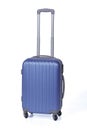 One blue suitcase for travel or blue luggage, blue baggage isolated stand alone on white background with clipping path. Royalty Free Stock Photo