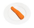 single boiled carrot on white plate isolated