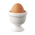 Boiled Egg in White Ceramic Egg Cup Breakfast Food eat meal dish brown table isolated on white background Royalty Free Stock Photo