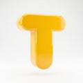Yellow 3D Letter T with Rounded Edges and Glossy Finish on White Background alphabet typography Royalty Free Stock Photo