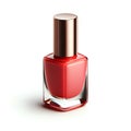 single bottle with red nailpolish isolated on white background