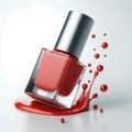 single bottle with red nailpolish isolated on white background