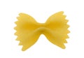 Single bow tie pasta. Clipping path. Isolated on white background. Royalty Free Stock Photo