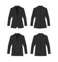 Single breasted and double breasted suit jacket vector template illustration set | black