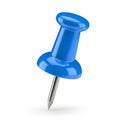 Bright Blue Plastic Pushpin with Silver Metal Point on White Background thumbtack stationery Royalty Free Stock Photo