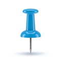Bright Blue Push Pin with a Sharp Metal Point on a White Background pushpin thumbtack Royalty Free Stock Photo