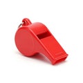 Bright Red Plastic Whistle on a White Background sports referee Royalty Free Stock Photo
