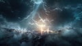 A Single Bright Star Shines Through Casting A Beam of Light on to a Turbulent Backdrop A Swirling Nebula Clouds of Thunderstorm AI