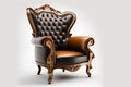 a single brown armchair from a bygone era, relict on a white background