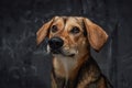 Single brown furred dog posing against dark background