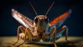 A single brown locust grasshopper close portrait. Macro shot, Generative AI