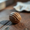 Single Brown Walnut on Wood Royalty Free Stock Photo