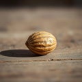 Single Brown Walnut on Wood Royalty Free Stock Photo