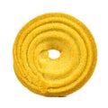 Single butter cookie on white background