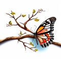 A single butterfly perched on a branch its wings displaying its vibrant colors