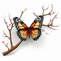 A single butterfly perched on a branch its wings displaying its vibrant colors
