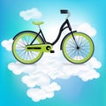 Single bycicle riding on clouds Royalty Free Stock Photo