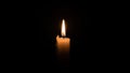 Single candle flame burning brightly in darkness Royalty Free Stock Photo