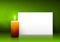 Single Candle Vector with White Paper Panel on Green Background