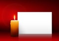 Single Candle with White Paper Panel on Red Background