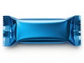 A single candy bar wrapped in shiny blue foil isolated on white background Royalty Free Stock Photo