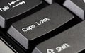 Single caps lock key on a simple black desktop PC computer keyboard, object detail, extreme closeup. Using capital letters, typing Royalty Free Stock Photo