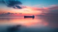 A Single Cargo Ship Sails Through a Serene Pink and Blue Sunset on a Calm Sea Royalty Free Stock Photo