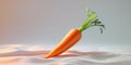 A single carrot on a white surface with a green stem Royalty Free Stock Photo