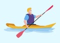 Single Smiling Male Rower on Canoe with Paddle