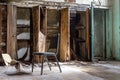 Single chair sitting in abandoned classroom in vintage school